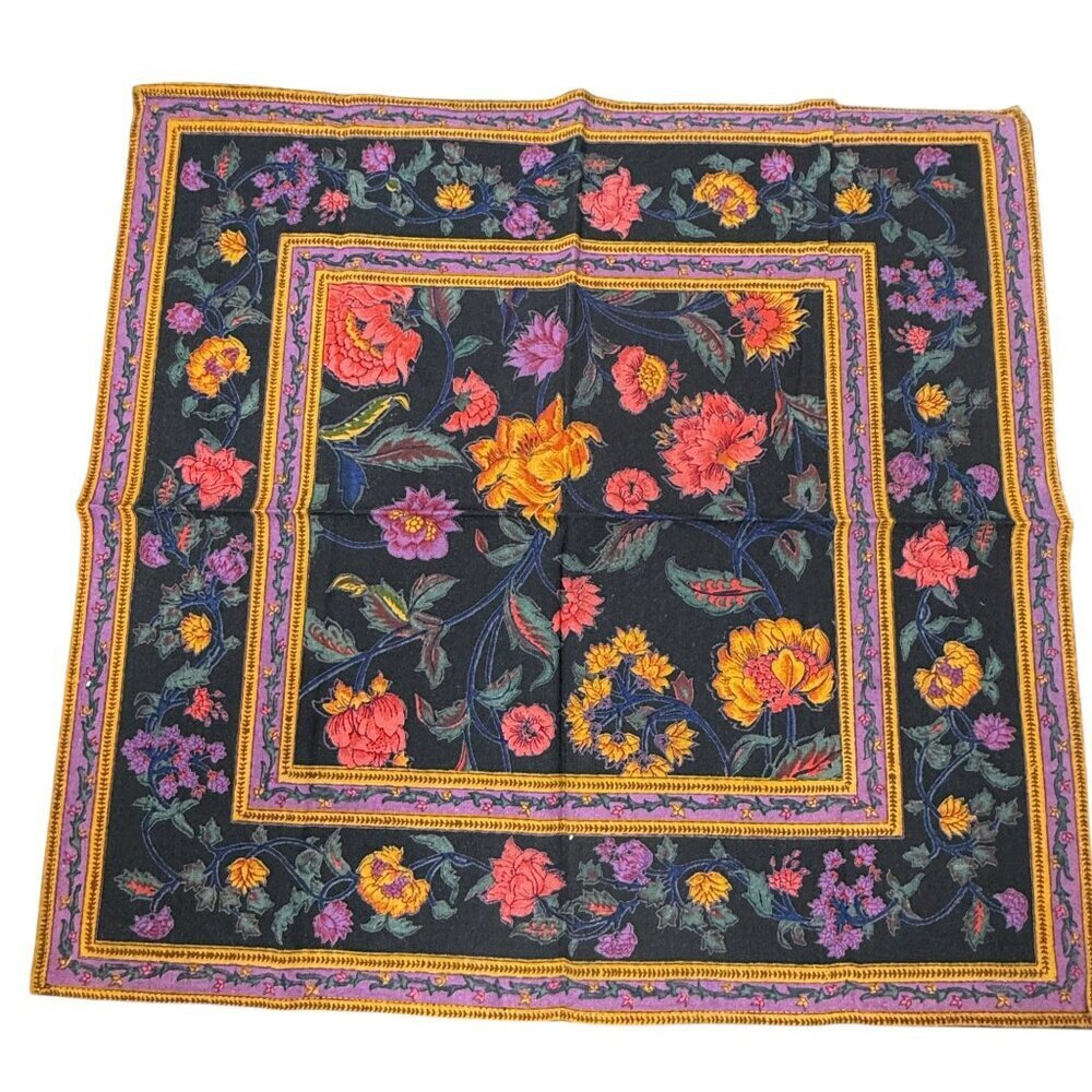 Bloomingdale's Black Floral Napkins Set of 4 Cotton India Print - Picture 2 of 6